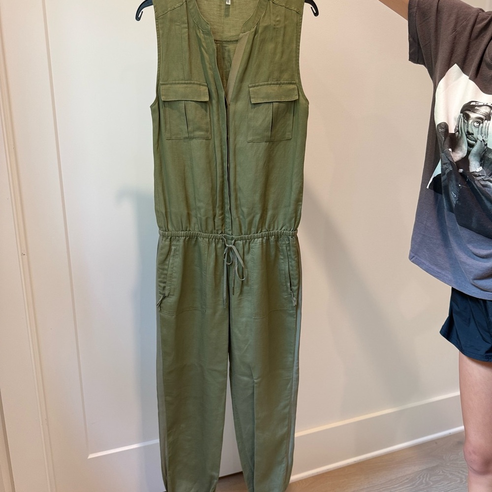Joie Green Utility Jumpsuit with Drawstring Waist